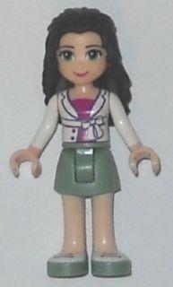LEGO Minifigure-Emma, Sand Green Skirt, White Jacket with Bow over Magenta Top-Friends-FRND067-Creative Brick Builders